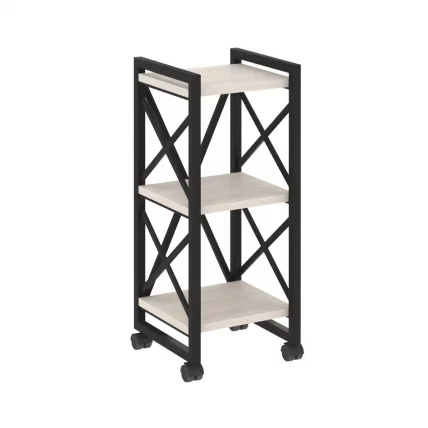 Стеллаж на колесных опорах - 3 полки ЛОФТ  ВР.Л-МСТ.К-3.4 Металл черный Денвер светлый / LOFT VR.L-MST.K-3.4_0
