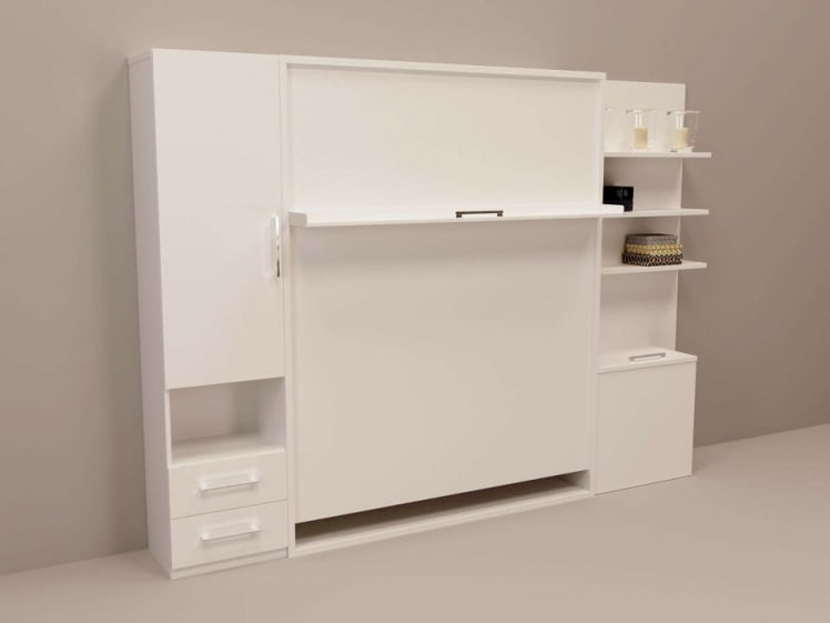 Шкаф-кровать Смарт 1 с полками 1400 правый Дуб молочный_0