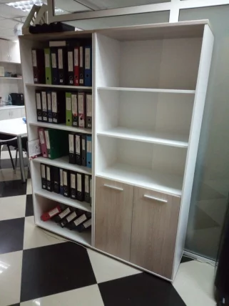 Шкаф 4 широкий верх открытый, низ закрытый Дека 10.19.111 Дуб Сантана светлый/Белый / Deka_10