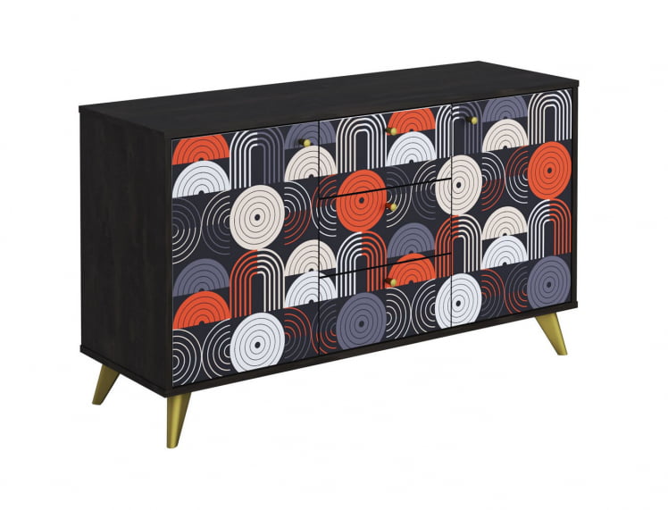 Комод Фьюжн КМ-003 АРТ Угольный камень/ВИНИЛ / камень/VINIL_0