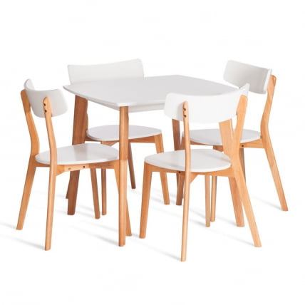 Стол обеденный Cлаире квадратный столешница МДФ, опоры дерево гевея, белый / натуральное дерево, 80 кс 80 кс 75см / Claire x x_5