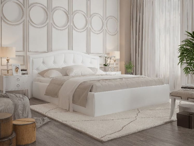 Кровать Стелла, 1400*2000 мм, искуственная кожа Вега вхите, белый / Vega white,_2