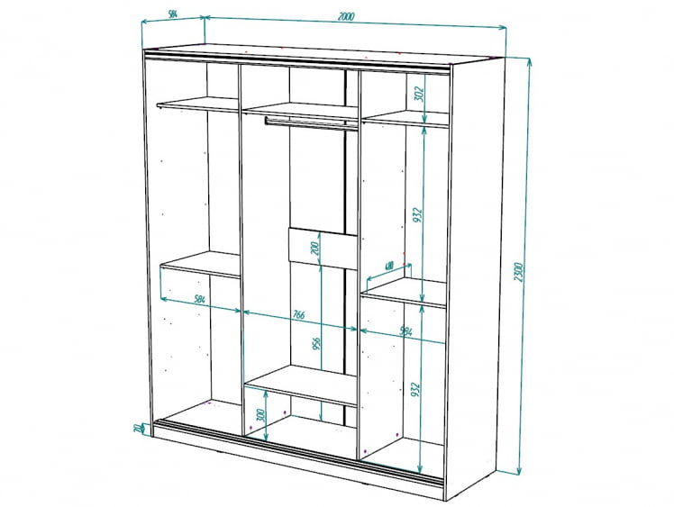 Шкаф-купе 3-х дверный Виктория 2000х584х2300, Бодега светлая 20ДЗЗЗДЗЗЗДЗЗЗ-ЯЯПШ-Бс 310-3247_2