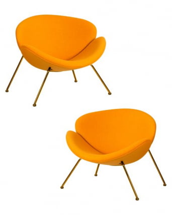 Кресло дизайнерское ДОБРИН ЕМИЛЙ (желтая ткань АФ13, золотое основание) 2 шт / DOBRIN EMILY AF13,_0