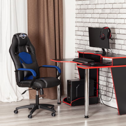 Кресло ДРИВЕР (22) кож/зам/ткань, черный/синий, 36-6/ТВ-10 / DRIVER 36-6/TW-10_20