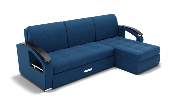 Диван Дубай-1 с оттоманкой угол левый/правый (ЗР) Цвет фасада: Синий; Тип: Левый/правый; Материал фасада: Металл/Велюр_0
