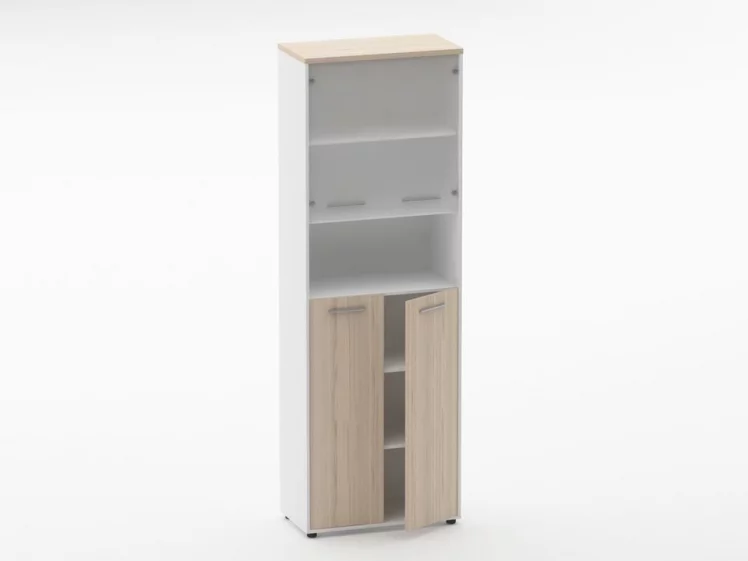 Шкаф 5 широкий  верх стеклянная дверь, низ закрытый, с нишей Дека 10.23.201 Туя/Белый / Deka_1