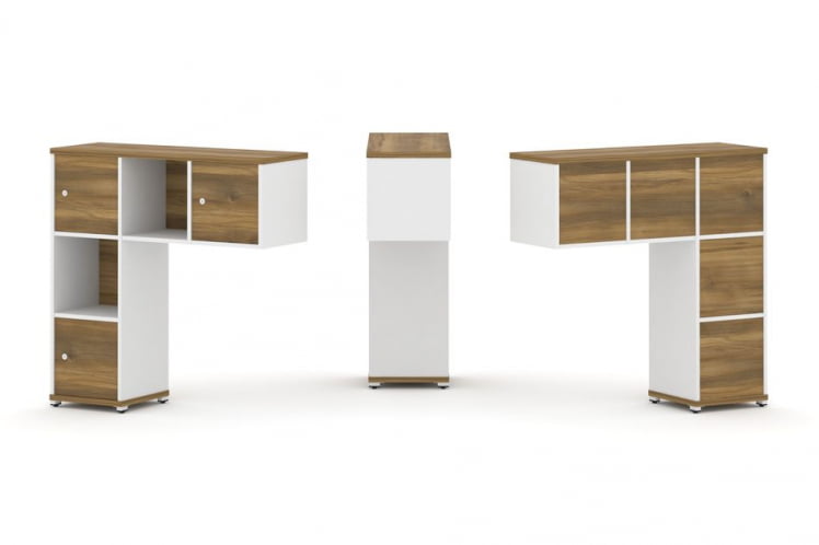 Надставка на стол низкая односторонняя + задняя стенка (5шт.) + распашной фасад (3 шт.) CОНCЕПТ CН.ОНН-002 Сандал Янтарный Белый бриллиант Белый металл / CONCEPT CN.ONN-002_0