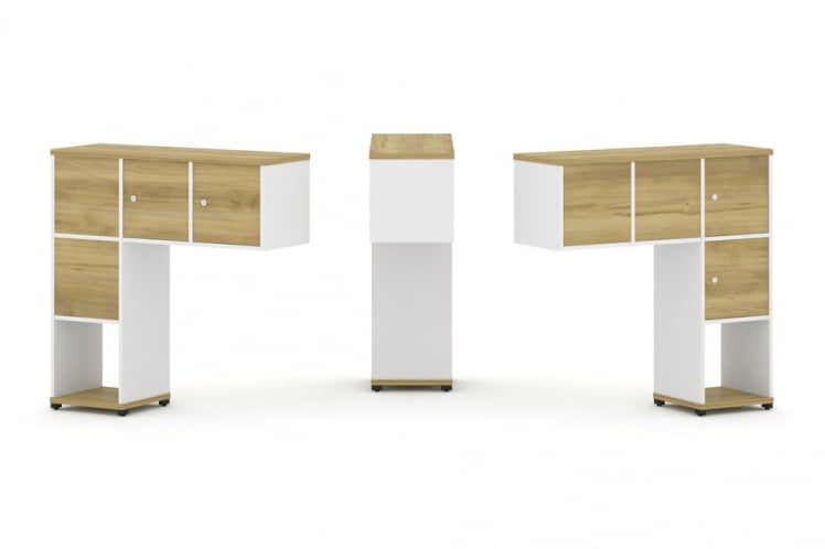 Надставка на стол низкая двухсторонняя + задняя стенка (4 шт.) + распашной фасад (4 шт.) CОНCЕПТ CН.ДНН-002 Дуб Винченцо Белый бриллиант Черный металл / CONCEPT CN.DNN-002_0