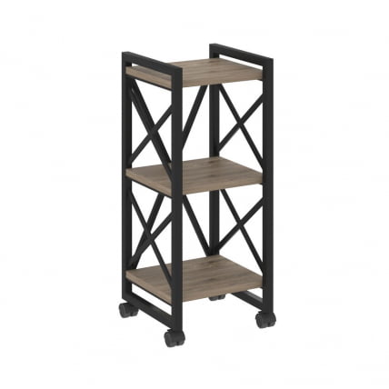Стеллаж на колесных опорах - 3 полки ЛОФТ  ВР.Л-МСТ.К-3.4 Металл черный Тиквуд темный / LOFT VR.L-MST.K-3.4_0