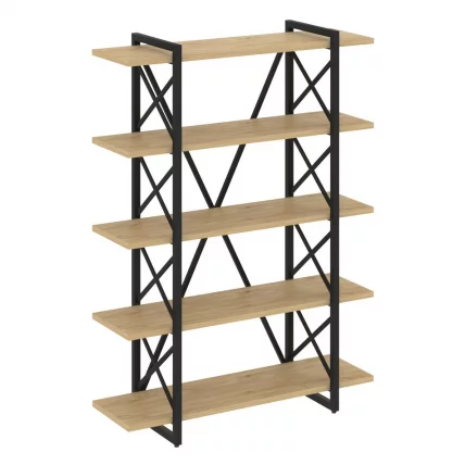 Стеллаж на регулируемых опорах - 5 полок ЛОФТ ВР.Л-МСТ.О-5.8В Металл черный Тиквуд светлый / LOFT VR.L-MST.O-5.8V_0
