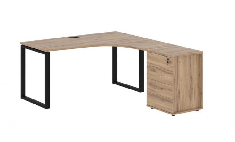 Стол эргономичный с тумбой правый ЕДИС ЕКCЕТ 1518 Р Дуб Денвер светлый Черный / EDIS EQCET R_0