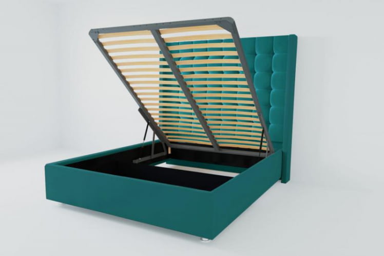Мягкая интерьерная кровать &куот;Венеция Люкс&куот; с подъемным механизмом Материал фасада: Велюр; Спальное место: 2000х2000 мм; Цвет фасада: Бирюзовый; Цвет корпуса: Бирюзовый / "Венеция Люкс"_0