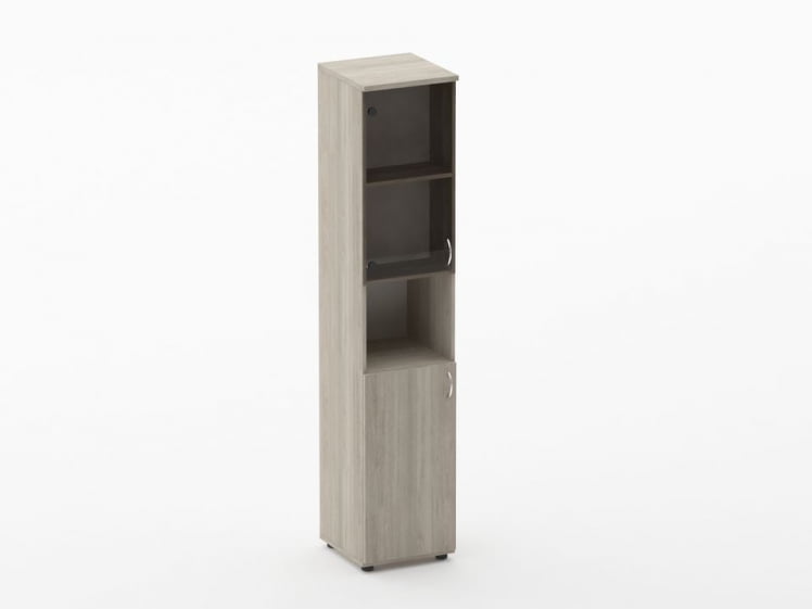 Шкаф высокий со стеклом и нишей Твин 16.16.16Л Дуб Сантана светлый / Twin_0