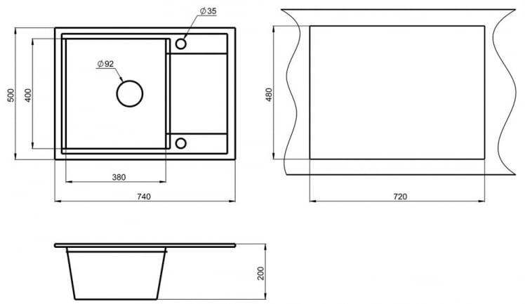 Кухонная мойка ХИБРИД ХИ-74 Черный-арктик / HIBRID HI-74_2