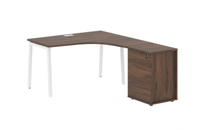 Стол эргономичный с тумбой (правый) ЕДИС ЕЛCЕТ 1318 Р Дуб Денвер темный Белый / EDIS ELCET R_0