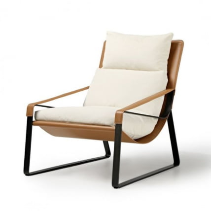 Кожаное кресло ЕРК-ЛC03-ГЙ, коричневое, белое / ERK-LC03-GY,_0