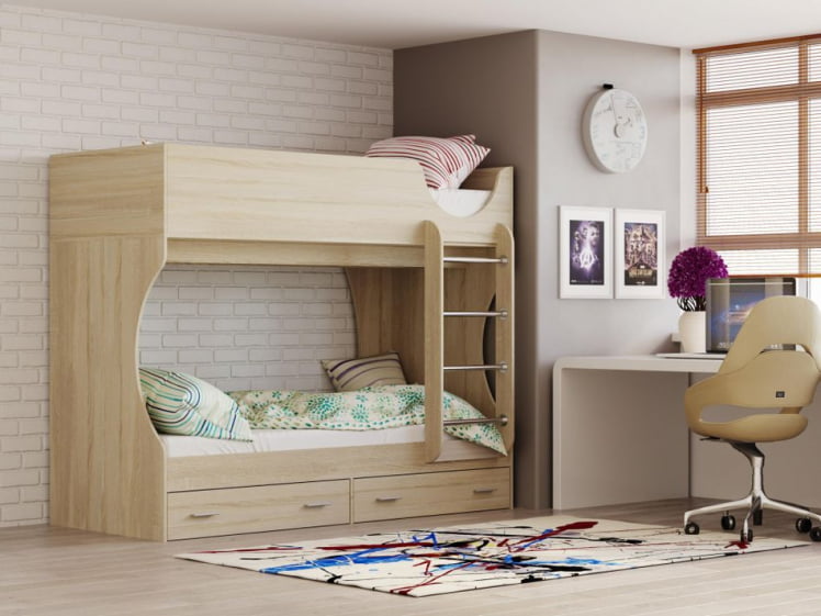 Кровать двухъярусная Д2 Дуб сонома_1