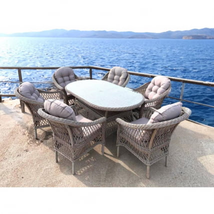 Комплект плетеной мебели Т217/ЛВ-217 Беиге (6+1) с подушками в комплекте / T217/LV-217 Beige_0