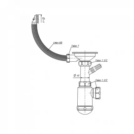 Сифон ГРАНД 3 1/2 с круглым переливом и винтом металл. с отводом (С.Н. 311-11-24) / GRAND_2