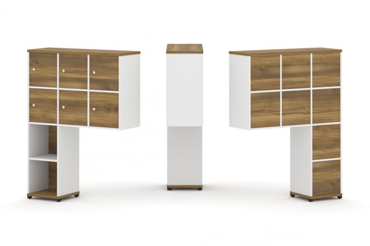 Надставка на стол высокая односторонняя + задняя стенка (8 шт.) + распашной фасад (6 шт.) CОНCЕПТ CН.ОНВ-008 Сандал Янтарный Белый бриллиант Черный металл / CONCEPT CN.ONV-008_0