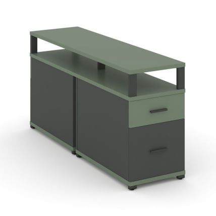 Тумба двухсторонняя опорная приставная с ящиком, распашным фасадом и надставкой CОНCЕПТ CН.ДТГП-002 Б/В Кобо Антрацит / CONCEPT CN.DTGP-002 B/W_0