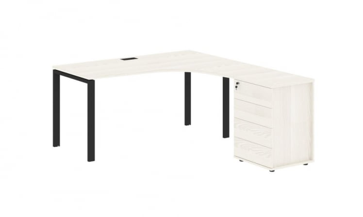 Стол эргономичный с тумбой правый ЕДИС ЕУCЕТ 1518 Р Ясень Траун Черный / EDIS EUCET R_0