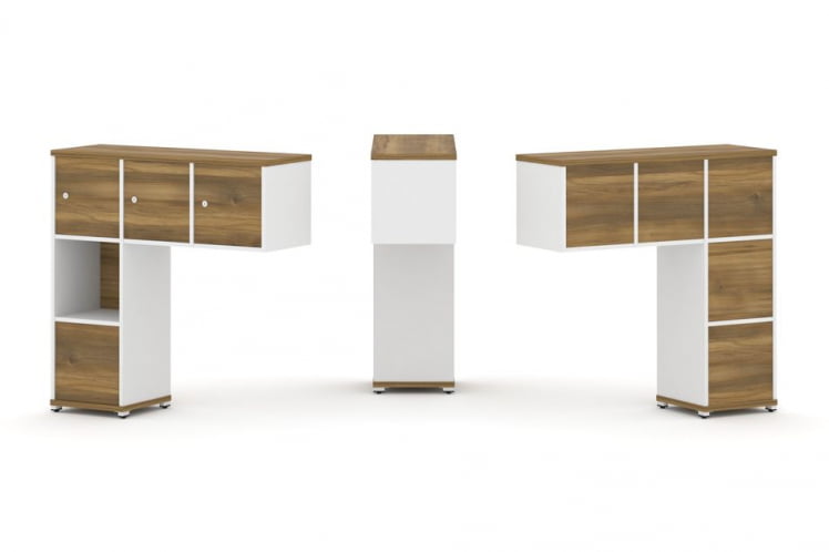 Надставка на стол низкая односторонняя + задняя стенка (5 шт.) + блок с 1-м ящиком (1 шт.) + распашной фасад (3 шт.) CОНCЕПТ CН.ОНН-006 Сандал Янтарный Белый бриллиант Белый металл / CONCEPT CN.ONN-006_0