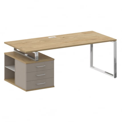 Стол руководителя с опорной тумбой , левый СХИФТ СК.СРТ-200 (Л) Тиквуд Светлый/Капучино / SHIFT SK.SRT-200 (L)_0