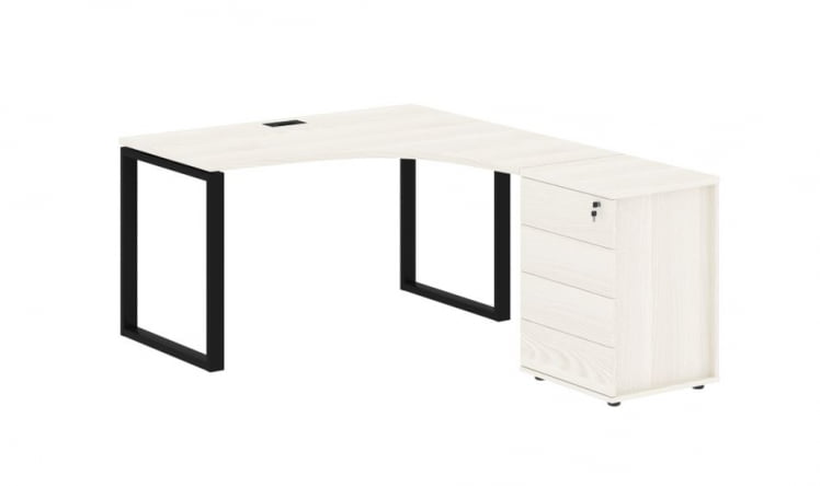 Стол эргономичный с тумбой правый ЕДИС ЕКCЕТ 1318 Р Ясень Траун Черный / EDIS EQCET R_0