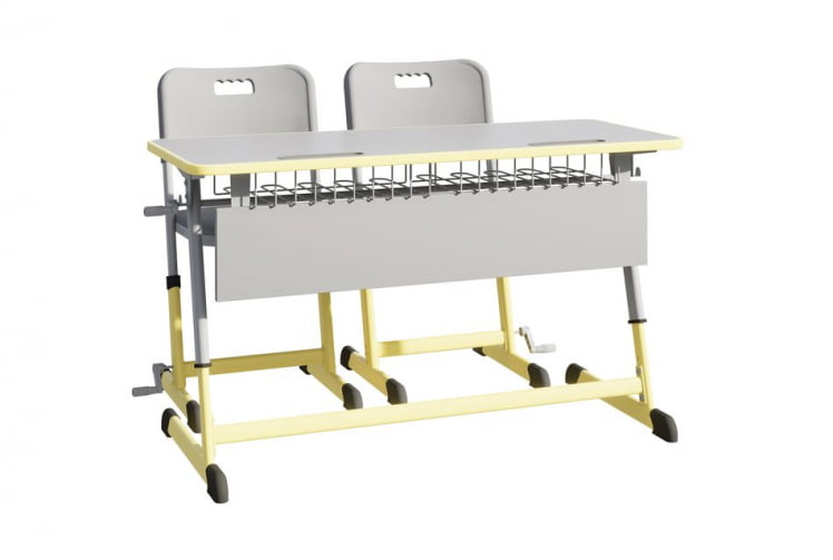 Парта двухместная НОМАД В с ручной регулировкой высоты  с антивандальной  полиуретановой кромкой (рост 4-6) Желтый/Серый / NOMAD V_1