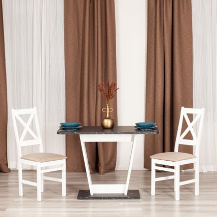 Стол обеденный ТИБИ нераздвижной ЛДСП, 68,6 х 110 х 75 см, Мрамор черный/Белый / TIBI_6