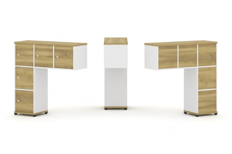 Надставка на стол низкая односторонняя + задняя стенка (5 шт.) + распашной фасад (5 шт.) CОНCЕПТ CН.ОНН-007 Дуб Винченцо Белый бриллиант Черный металл / CONCEPT CN.ONN-007_0