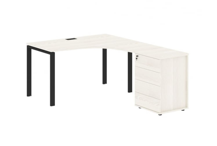 Стол эргономичный с тумбой правый ЕДИС ЕУCЕТ 1318 Р Ясень Траун Черный / EDIS EUCET R_0