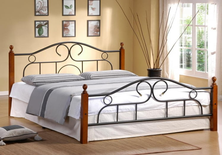 Кровать АТ-808 дерево гевея/металл, 160*200 см (Куеен бед), красный дуб/черный / AT-808 (Queen bed),_2