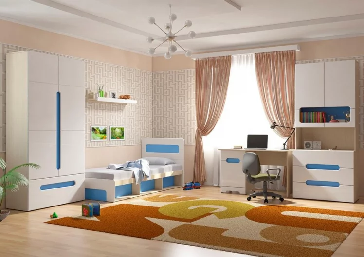 Комплект мебели для детской Палермо Юниор №1 Белый глянец Ясень шимо светлый Синий_0