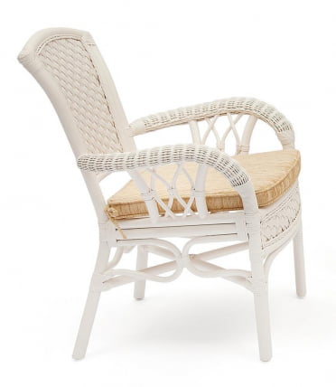 Комплект обеденный АНДРЕА ( стол со стеклом + 4 кресла + подушки) ТCХ Вхите (белый), Ткань рубчик, цвет кремовый / ANDREA TCH White_1