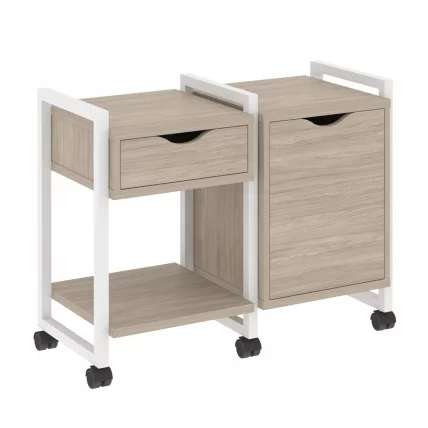 Тумба на колесных опорах наборная. Вариант №3 ЛОФТ ВР.Л-ТН-3.К Металл белый Дуб Аттик / LOFT VR.L-TN-3.K_0