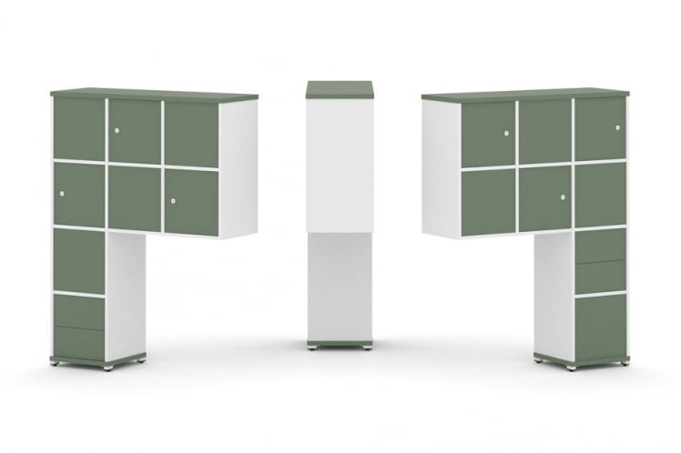 Надставка на стол высокая двухсторонняя + задняя стенка (8 шт.) + блок с 2-мя ящиками (2 шт.) + распашной фасад (6 шт.) CОНCЕПТ CН.ДНВ-004 Кобо Белый бриллиант Белый металл / CONCEPT CN.DNV-004_0