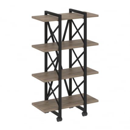 Стеллаж на колесных опорах - 4 полки ЛОФТ  ВР.Л-МСТ.К-4.4В Металл черный Тиквуд темный / LOFT VR.L-MST.K-4.4V_0