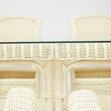 Комплект обеденный АНДРЕА ГРАНД (стол со стеклом+6 кресел+ подушки) ТCХ Вхите (белый), Ткань рубчик, цвет кремовый / ANDREA GRAND TCH White_16