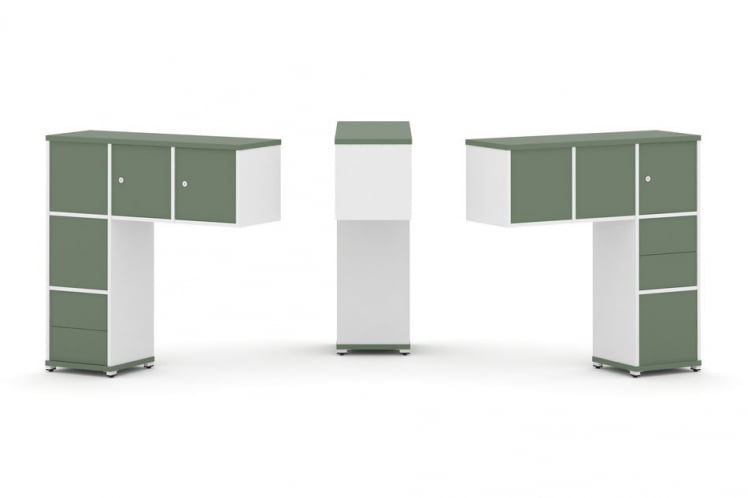 Надставка на стол низкая двухсторонняя + задняя стенка (5 шт.) + блок с 2-мя ящиками (2 шт.) + распашной фасад (3 шт.) CОНCЕПТ CН.ДНН-005 Кобо Белый бриллиант Белый металл / CONCEPT CN.DNN-005_0