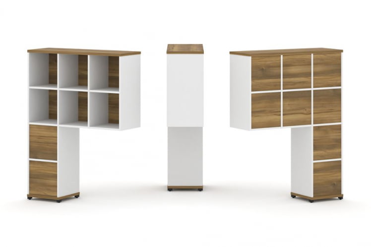 Надставка на стол высокая односторонняя + задняя стенка (8 шт.) + блок с 2-мя ящиками (2 шт.) CОНCЕПТ CН.ОНВ-005 Сандал Янтарный Белый бриллиант Черный металл / CONCEPT CN.ONV-005_0