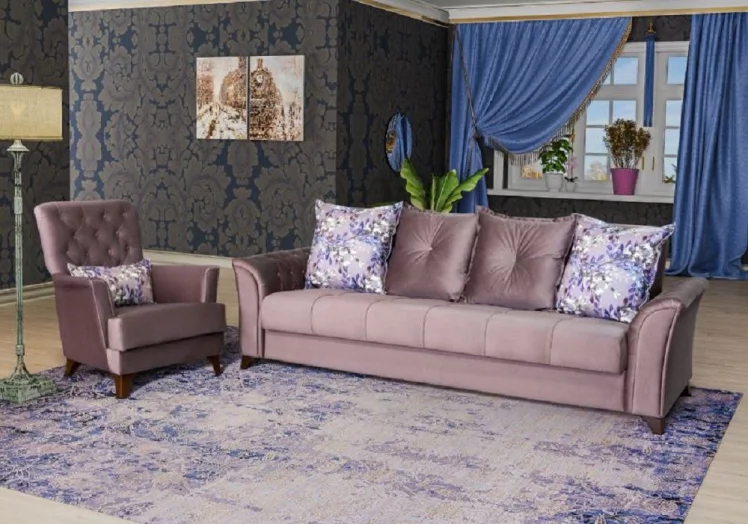 Диван-кровать Ирис ТД 961 Лекко Ява (серо-сиреневый)/Фибра Ветла_1