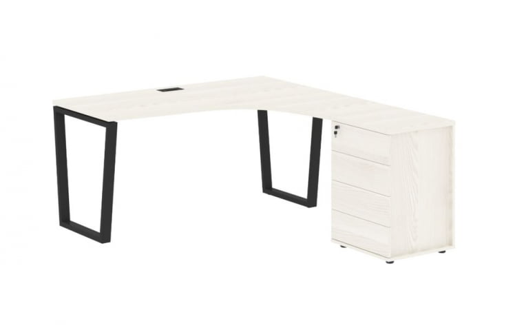 Стол эргономичный с тумбой правый ЕДИС ЕВCЕТ 1518 Р Ясень Траун Черный / EDIS EVCET R_0