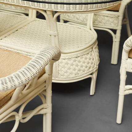 Комплект обеденный АНДРЕА ГРАНД (стол со стеклом+6 кресел+ подушки) ТCХ Вхите (белый), Ткань рубчик, цвет кремовый / ANDREA GRAND TCH White_26