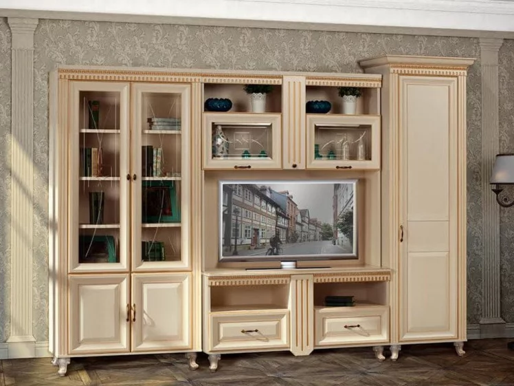 Шкаф навесной Марлен 479 Кремовый белый Патина_4