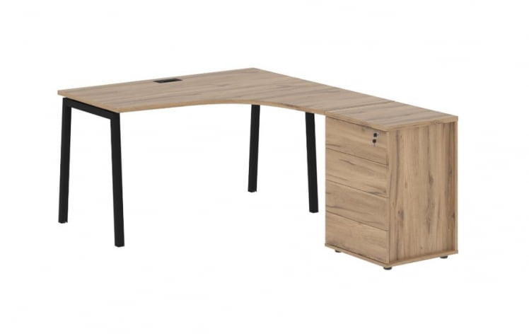 Стол эргономичный с тумбой (правый) ЕДИС ЕЛCЕТ 1318 Р Дуб Денвер светлый Черный / EDIS ELCET R_0