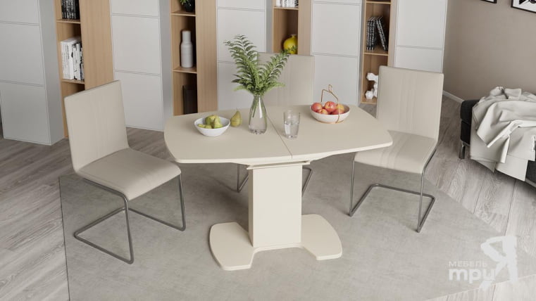 Стол обеденный нев Портофино СМ(ТД)-105.02.11(1) Бежевое/Стекло бежевое матовое ЛУКС / new LUX_2