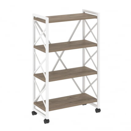 Стеллаж на колесных опорах - 4 полки ЛОФТ  ВР.Л-МСТ.К-4.8 Металл белый Тиквуд темный / LOFT VR.L-MST.K-4.8_0